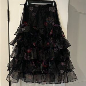 Floral Black Tiered Organza Skirt